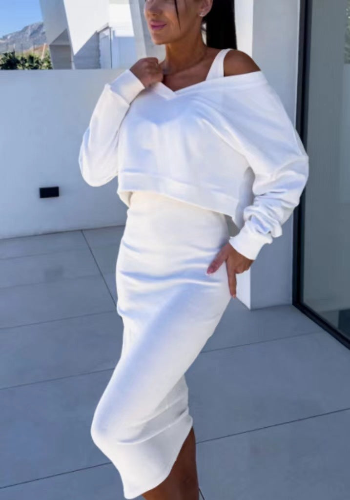 Women's Vest Skirt V-neck Sweatshirt Sweater Set chicpolly