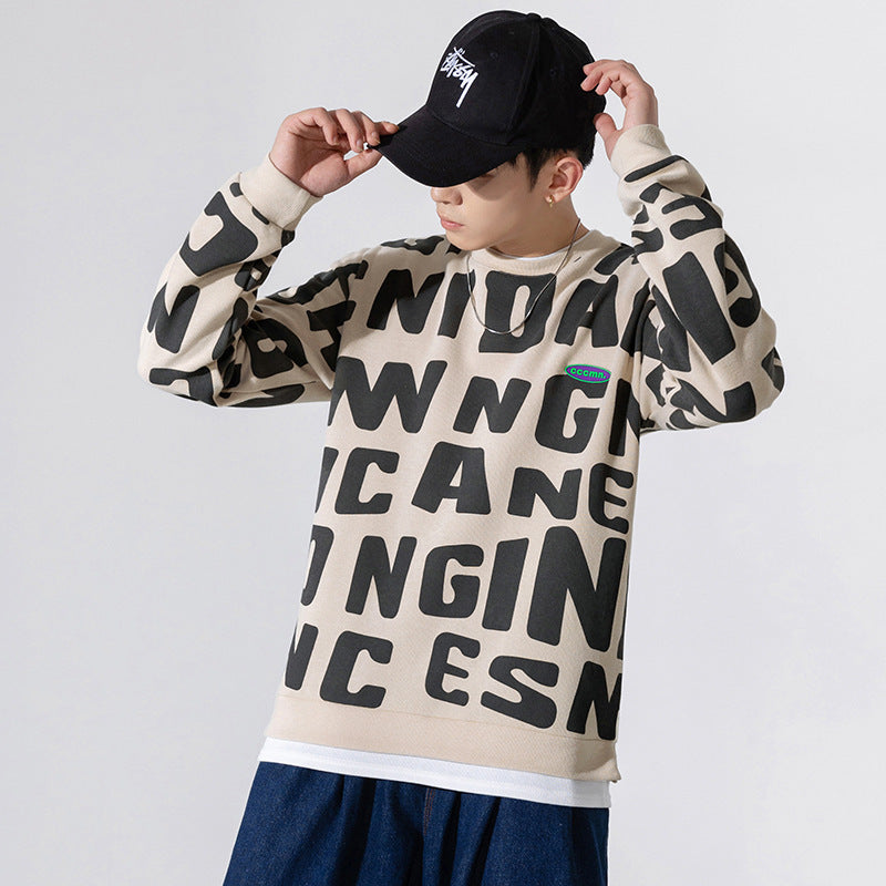 Japanese Men's New Round Neck Letter Printing chicpolly