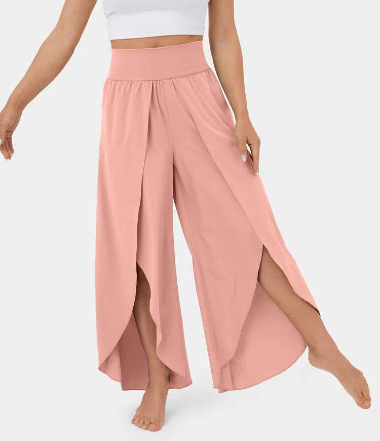 Loose Split Yoga Pants Summer Elastic High Waist Wide Leg Trousers Women's Fashion Versatile Clothing chicpolly