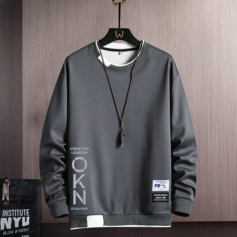 New Mens Casual Sweatshirts Hoodie Fake Two Pieces Letter Print chicpolly