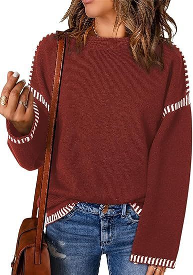 Solid Round Neck Pullover Sweater Autumn And Winter Loose Long Sleeve Tops For Women Clothing chicpolly