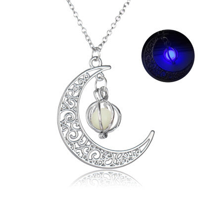Fashion Moon Natural Glowing Stone Healing Necklace Women Gift Charm Luminous Pendant Necklace Jewelry chicpolly