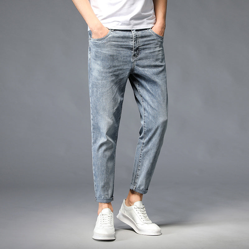 Nine-Point Washed Small Feet Jeans Straight-Leg Pants Men chicpolly