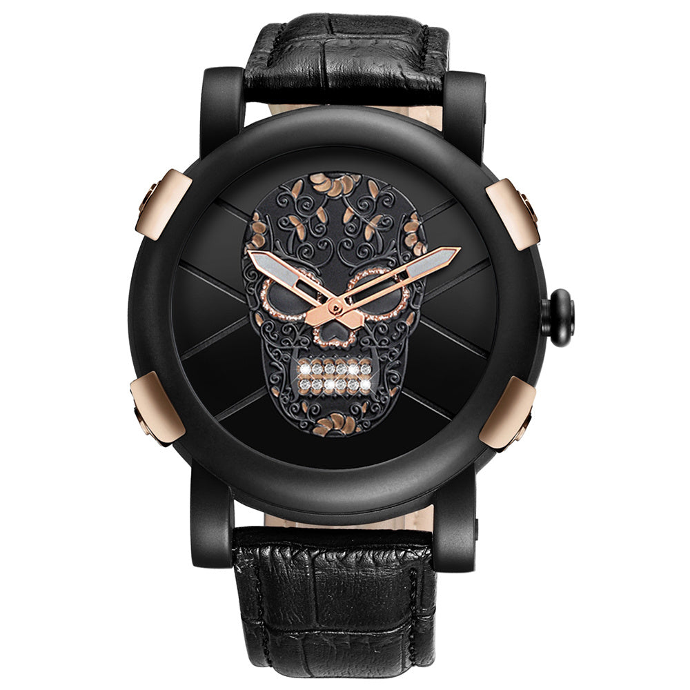 SKONE Pirate Skeleton Skull Quartz Men Watches Luxury Waterproof Leather Men Sports Watch chicpolly