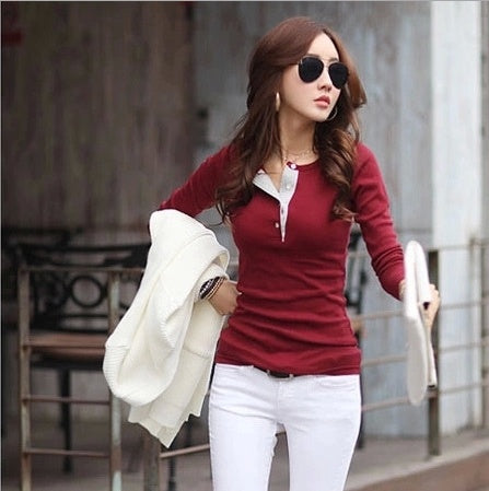 Women solid long sleeve basic shirt chicpolly