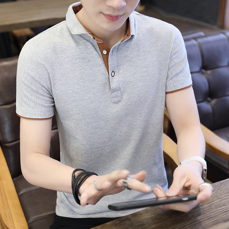 Polo Shirt For Men Casual Short Sleeve Polo Shirts Patchwork Turn-down Collar Zipper T-Shirt chicpolly