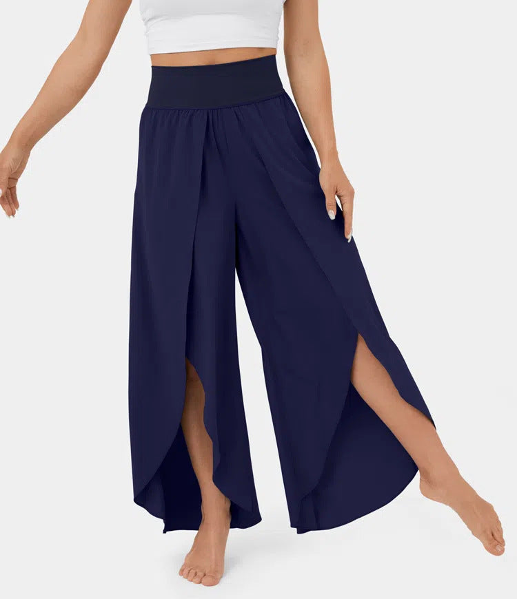 Loose Split Yoga Pants Summer Elastic High Waist Wide Leg Trousers Women's Fashion Versatile Clothing chicpolly