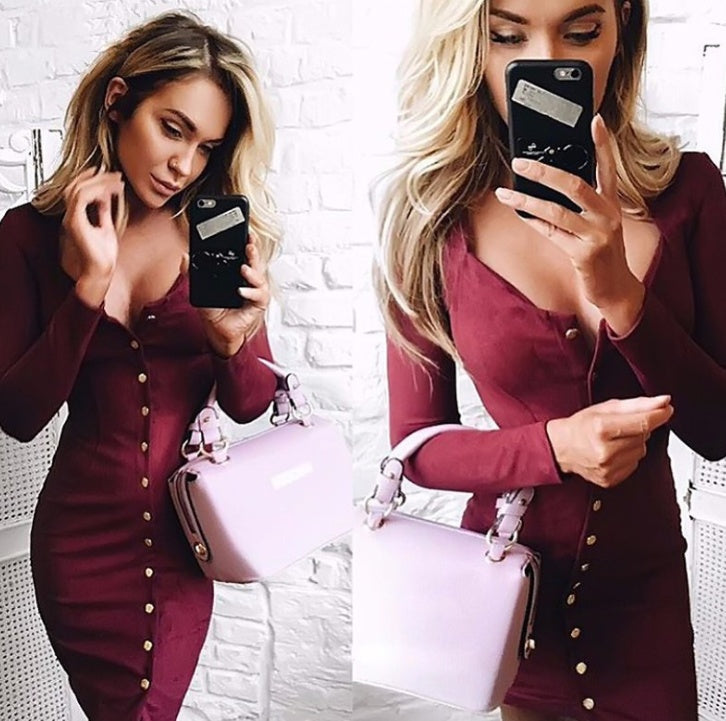 Women Bodycon Slim Long Sleeve Party Cocktail Pencil Mini Dress Sexy Sheath Women Dresses chicpolly