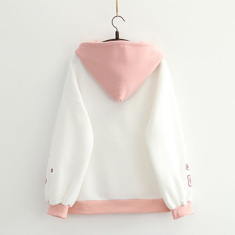 Winter Clothes New Small Fresh Hooded Plus Fleece Warm Sweater Girl chicpolly