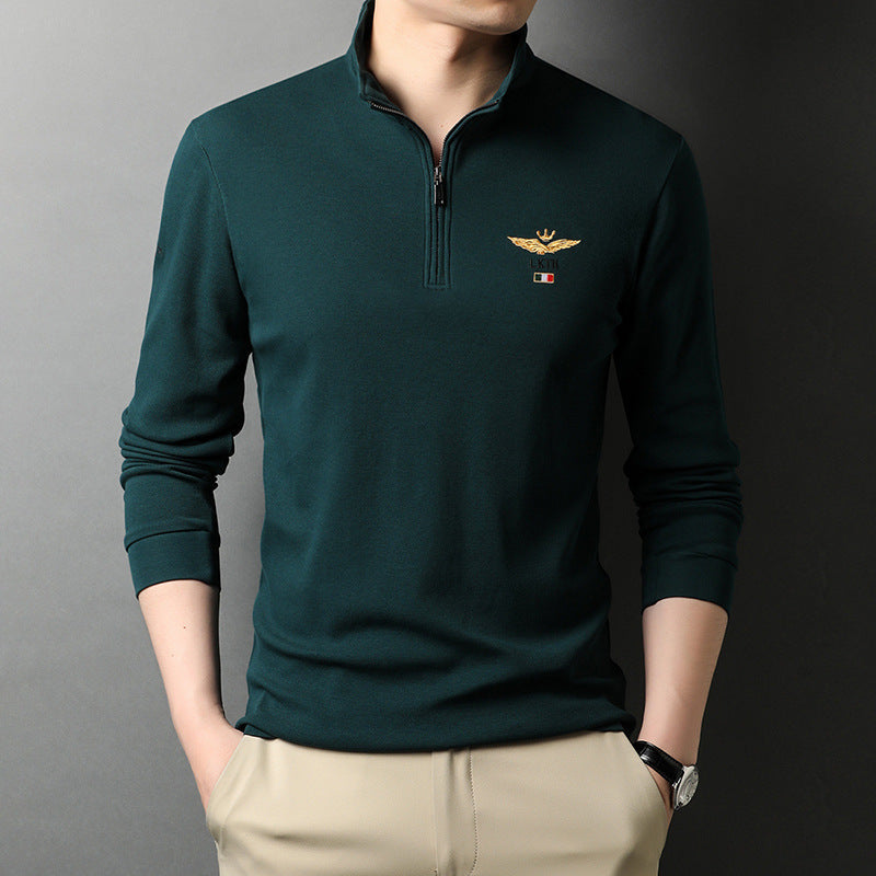 Stand-up Collar Men's Long-sleeved T-shirts Loose T-shirts Polo Shirts Men's Cotton Shirts Bottoming Shirt Trend chicpolly
