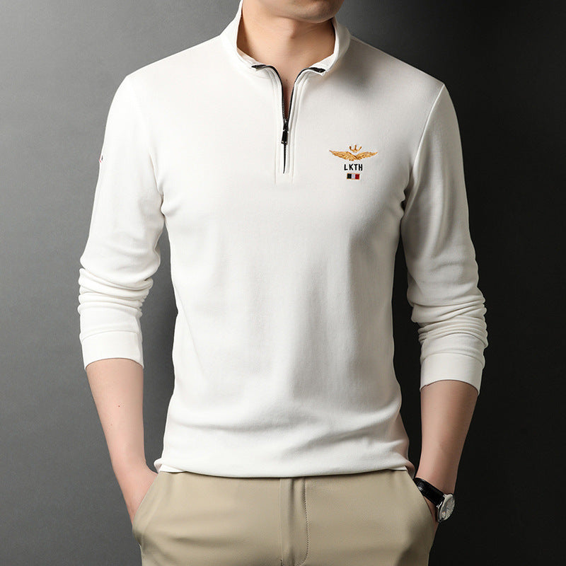 Stand-up Collar Men's Long-sleeved T-shirts Loose T-shirts Polo Shirts Men's Cotton Shirts Bottoming Shirt Trend chicpolly
