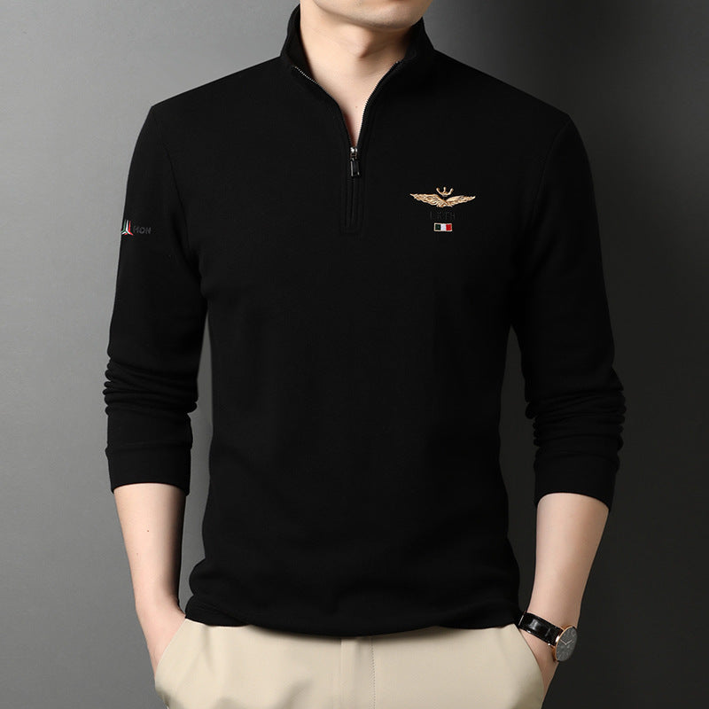 Stand-up Collar Men's Long-sleeved T-shirts Loose T-shirts Polo Shirts Men's Cotton Shirts Bottoming Shirt Trend chicpolly