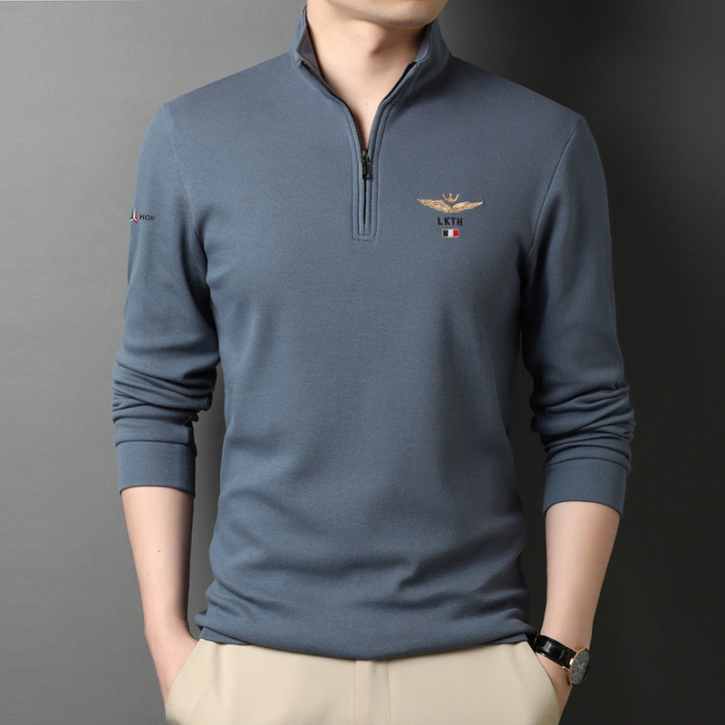 Stand-up Collar Men's Long-sleeved T-shirts Loose T-shirts Polo Shirts Men's Cotton Shirts Bottoming Shirt Trend chicpolly