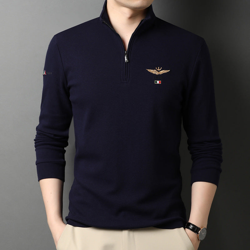 Stand-up Collar Men's Long-sleeved T-shirts Loose T-shirts Polo Shirts Men's Cotton Shirts Bottoming Shirt Trend chicpolly