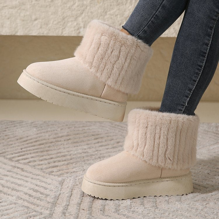 Thick-soled Plush Snow Boots Winter Warm Mid-tube Furry Cotton Shoes For Women Short Boot chicpolly