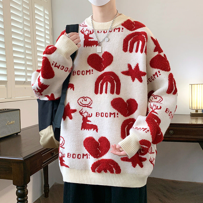 Men's Round Neck Jacquard Fashion Thickened Sweater chicpolly