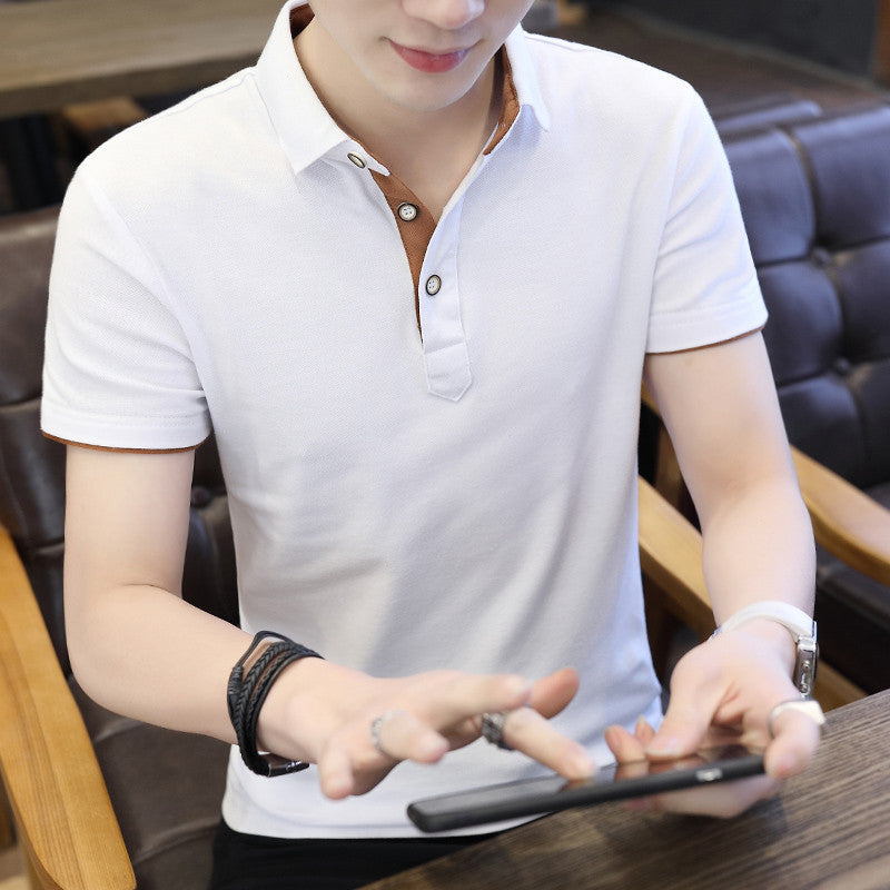 Polo Shirt For Men Casual Short Sleeve Polo Shirts Patchwork Turn-down Collar Zipper T-Shirt chicpolly