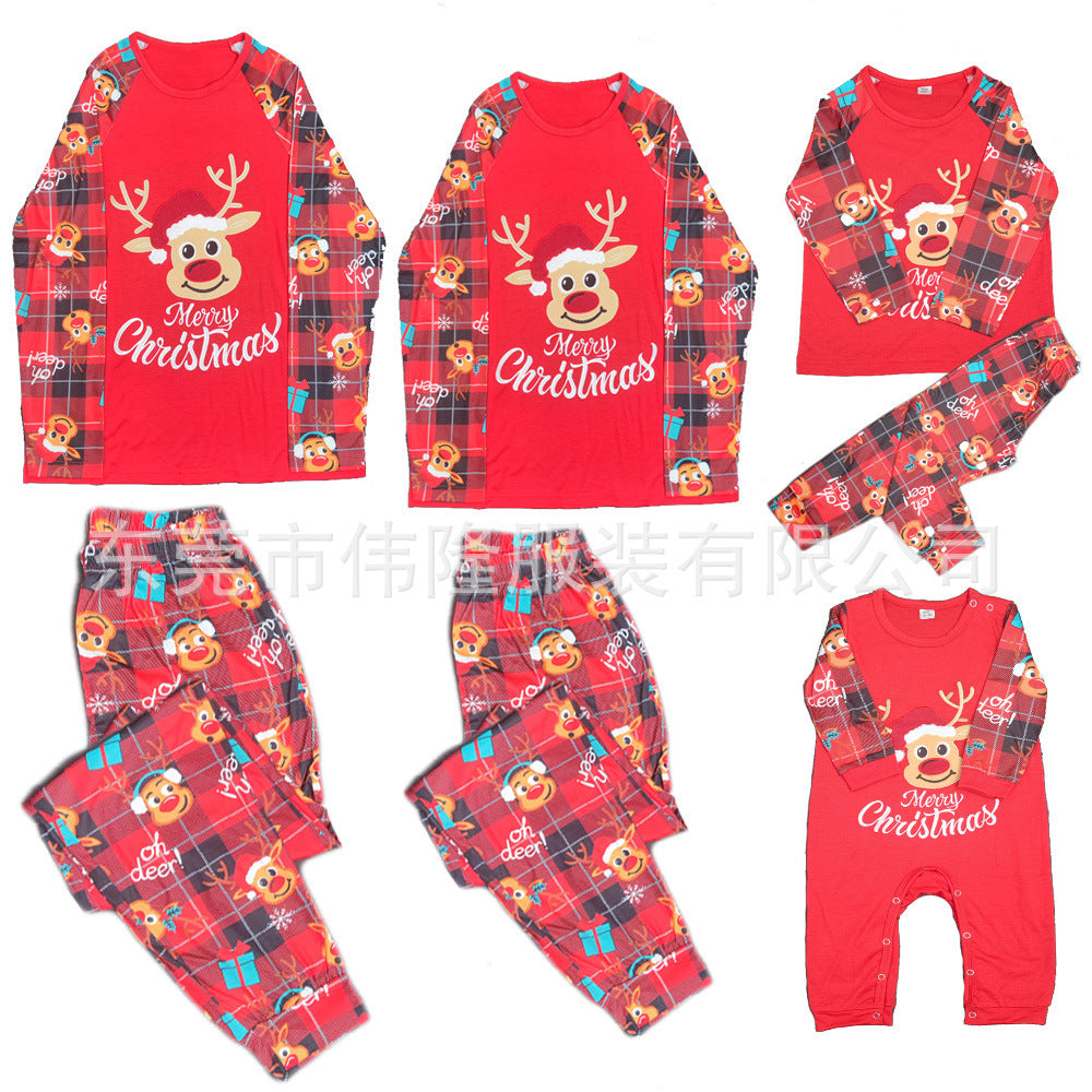 Christmas Long Sleeve Home Wear Plaid Suit chicpolly