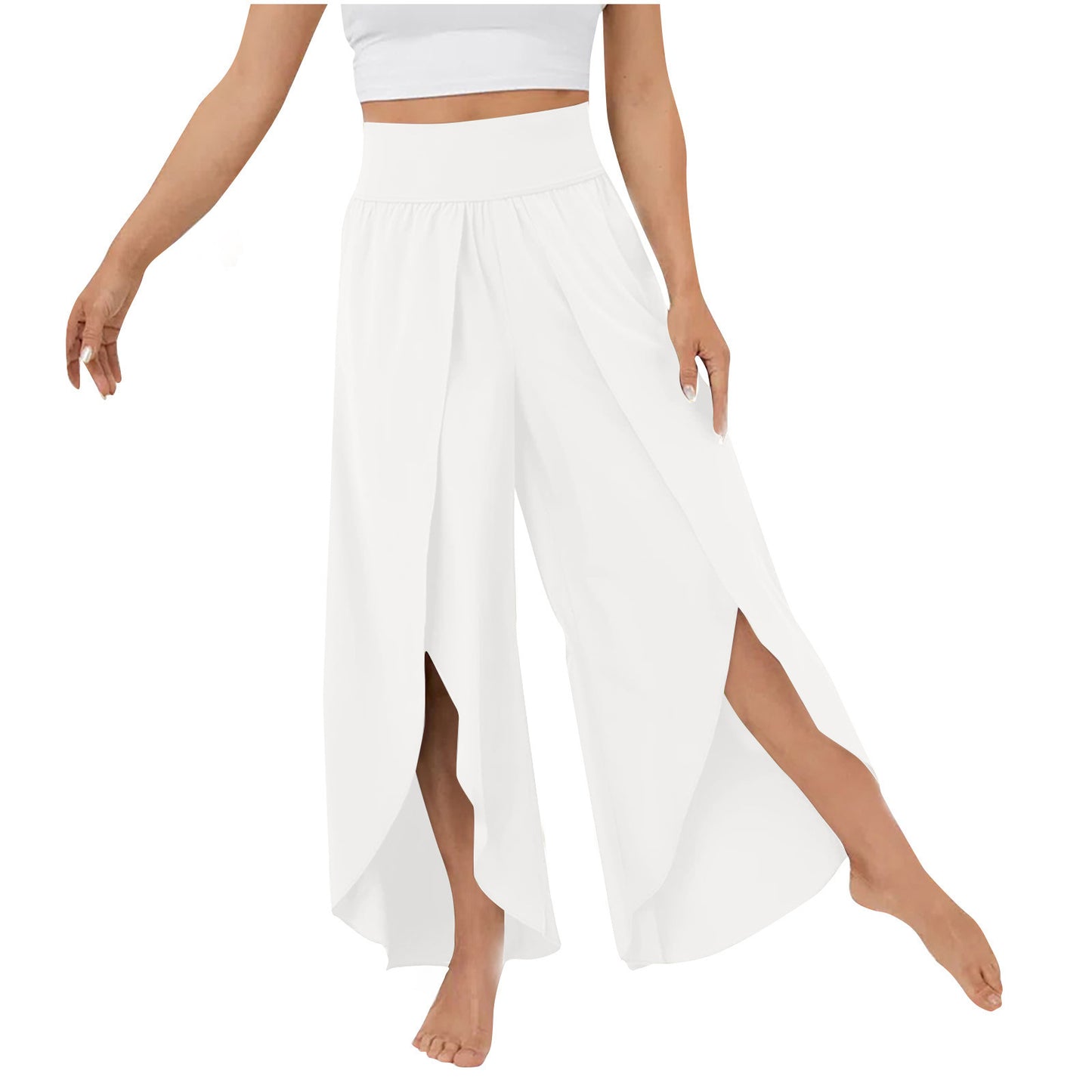 Loose Split Yoga Pants Summer Elastic High Waist Wide Leg Trousers Women's Fashion Versatile Clothing chicpolly