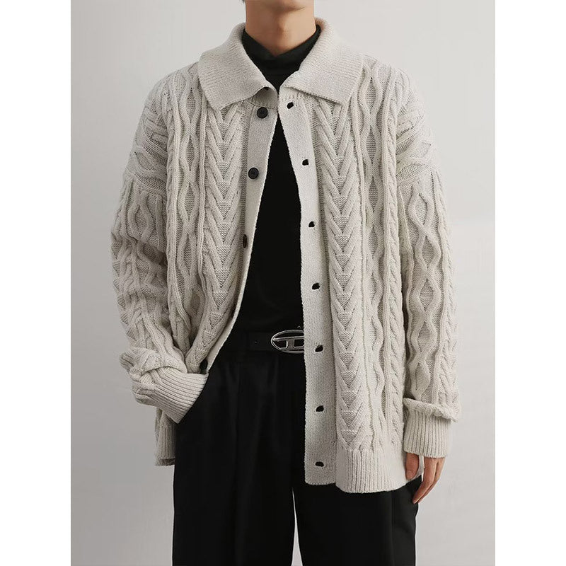 American-style Retro Twist Lapel Sweater For Men chicpolly