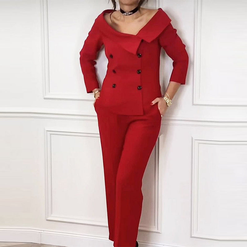 Off-the-shoulder Top Temperament Straight-leg Pants Suit chicpolly