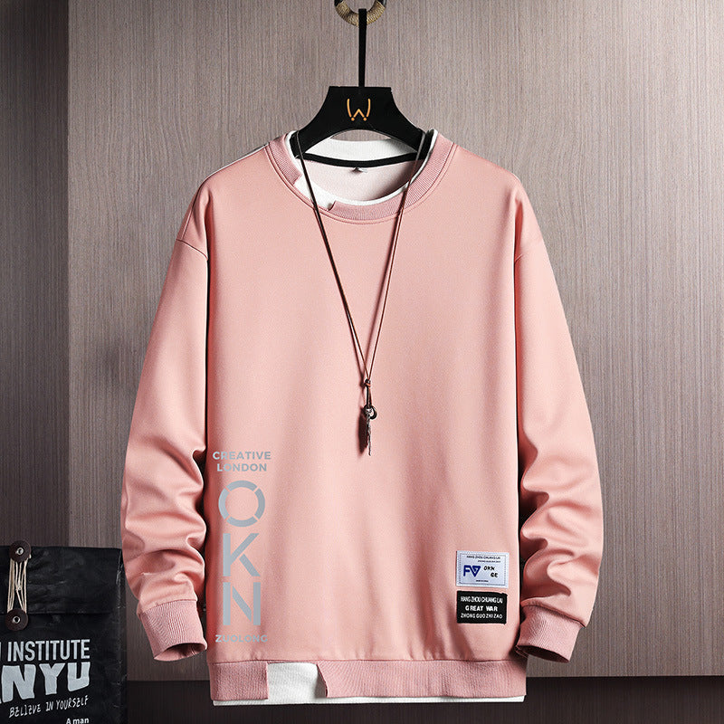 New Mens Casual Sweatshirts Hoodie Fake Two Pieces Letter Print chicpolly