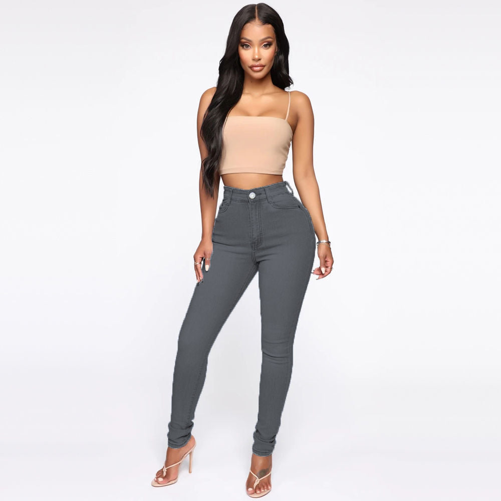 Slimming Jeans Pants For Women High Waist Trousers With Pockets chicpolly