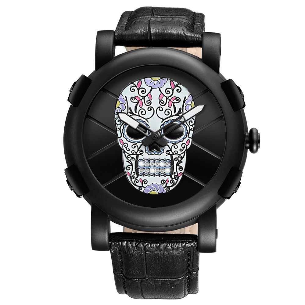 SKONE Pirate Skeleton Skull Quartz Men Watches Luxury Waterproof Leather Men Sports Watch chicpolly