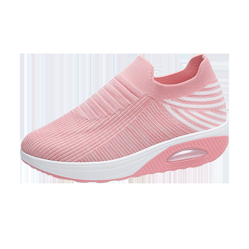 New Stripe Design Mesh Shoes Fashion Slip On Air Cushion Shoes Breathable Round-toe Flats Women chicpolly