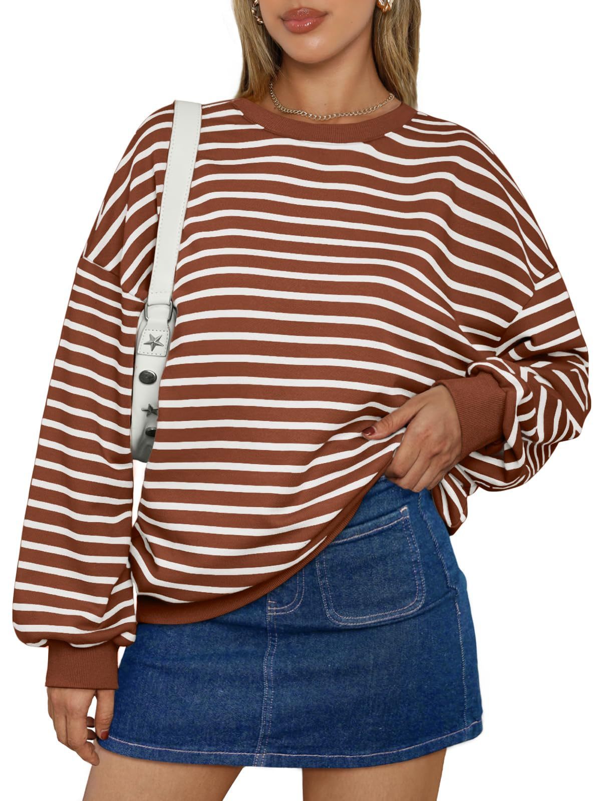 Women's Colorful Striped Round Neck Loose Sweatshirt chicpolly