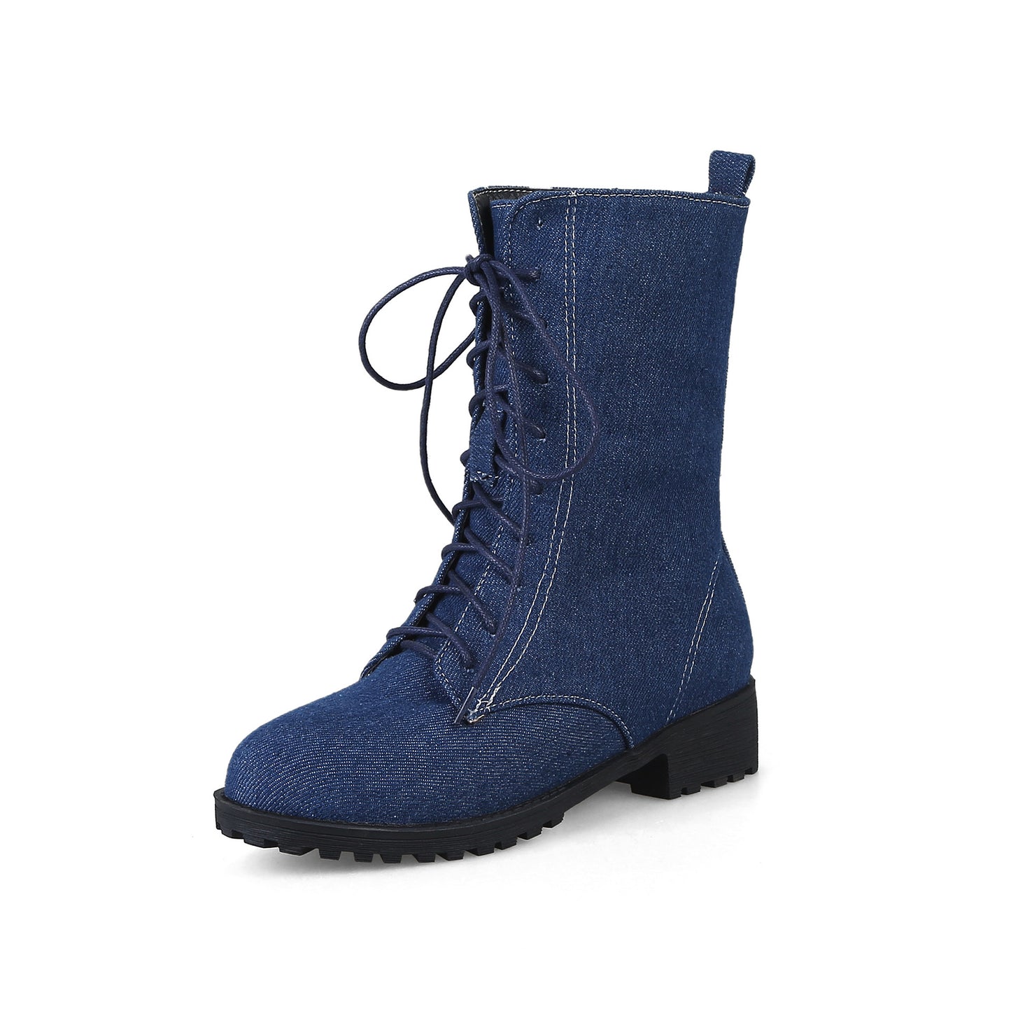 Women's Denim Front Lace-up Low Heel Martin Boots chicpolly