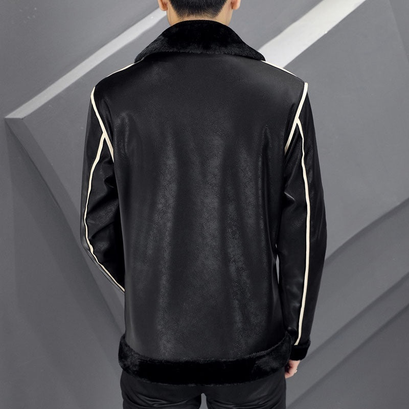 Coat Men's Warm With Velvet Thickened Suede Leather Coat Cotton-padded Coat Fur Integrated chicpolly