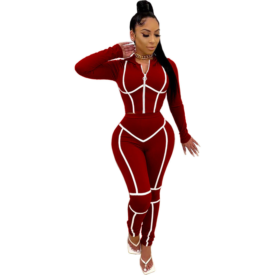 Women's Fashion Casual Solid Color Hooded Zipper chicpolly