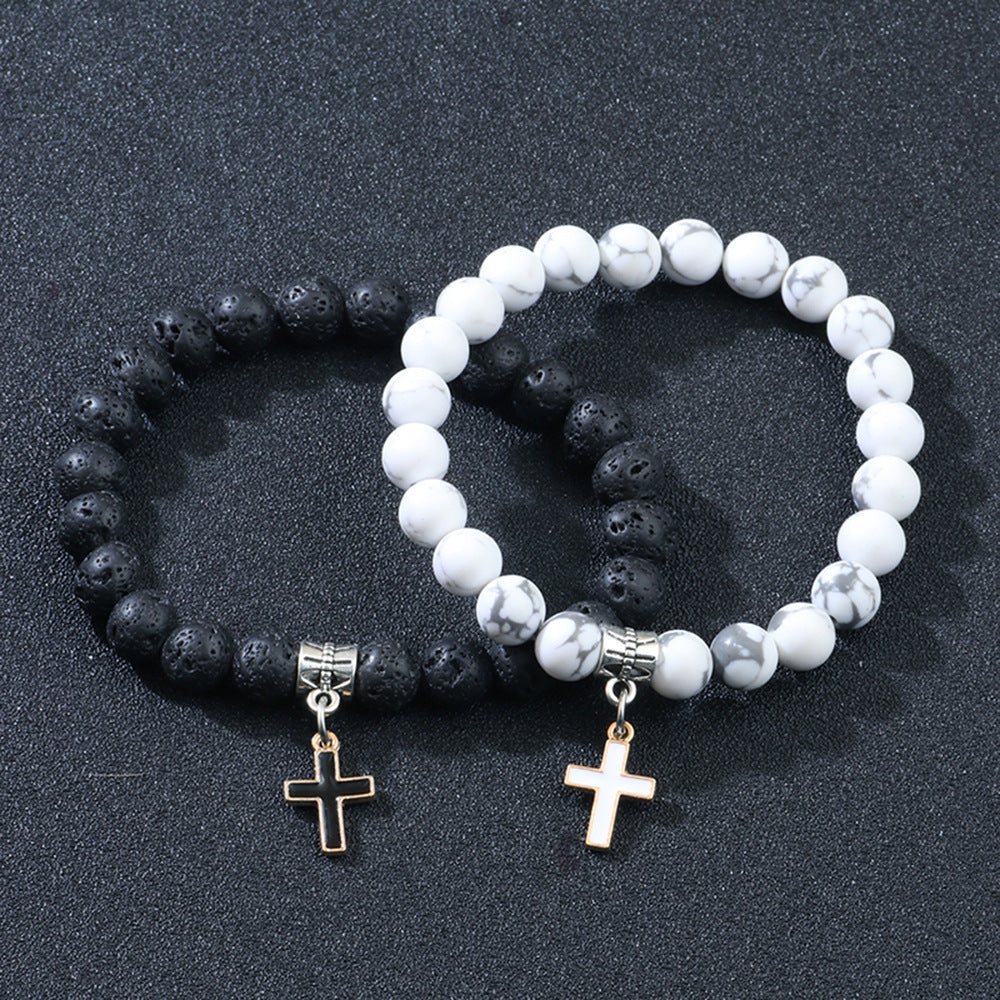 Fashion Volcanic Rock Cross Bracelet chicpolly