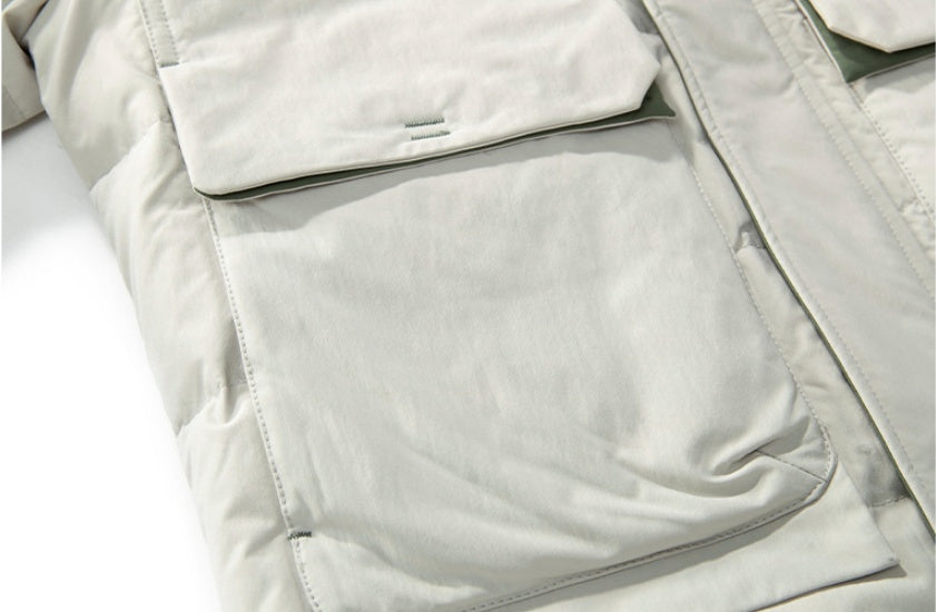 Workwear Jacket Short Hooded White Duck Down Warm Top chicpolly