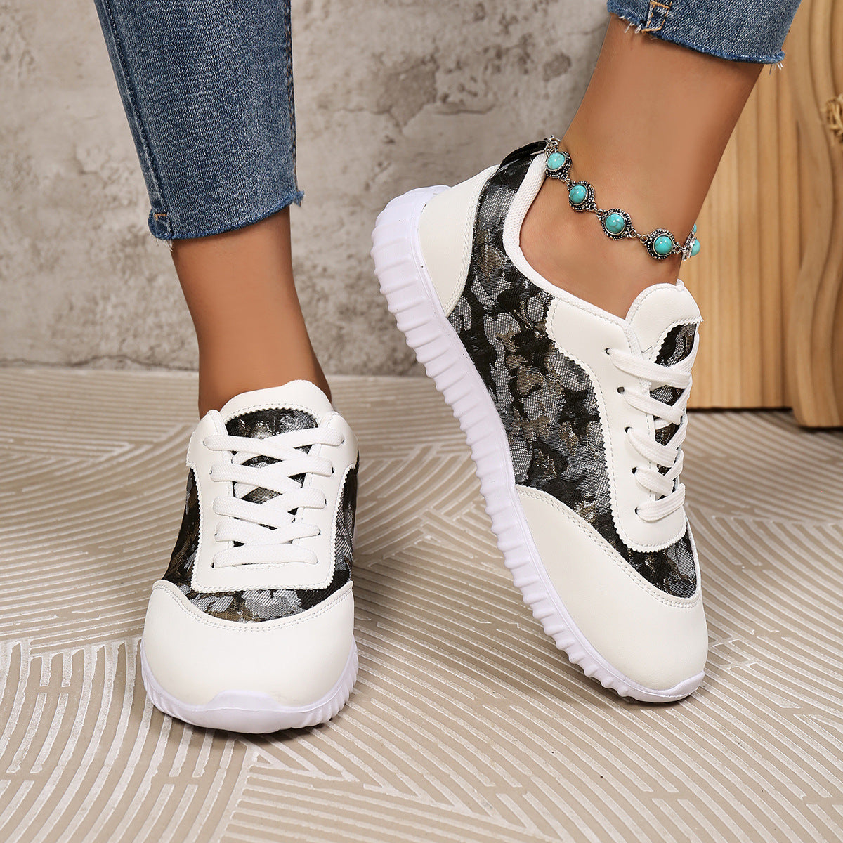Versatile Lace-up Flat Shoes Casual Lightweight Thick-soled Running Sports Shoes Low-top Breathable Sneakers For Women My Store