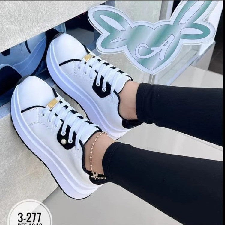 Women's Platform Shoes Lace-up White Shoes chicpolly