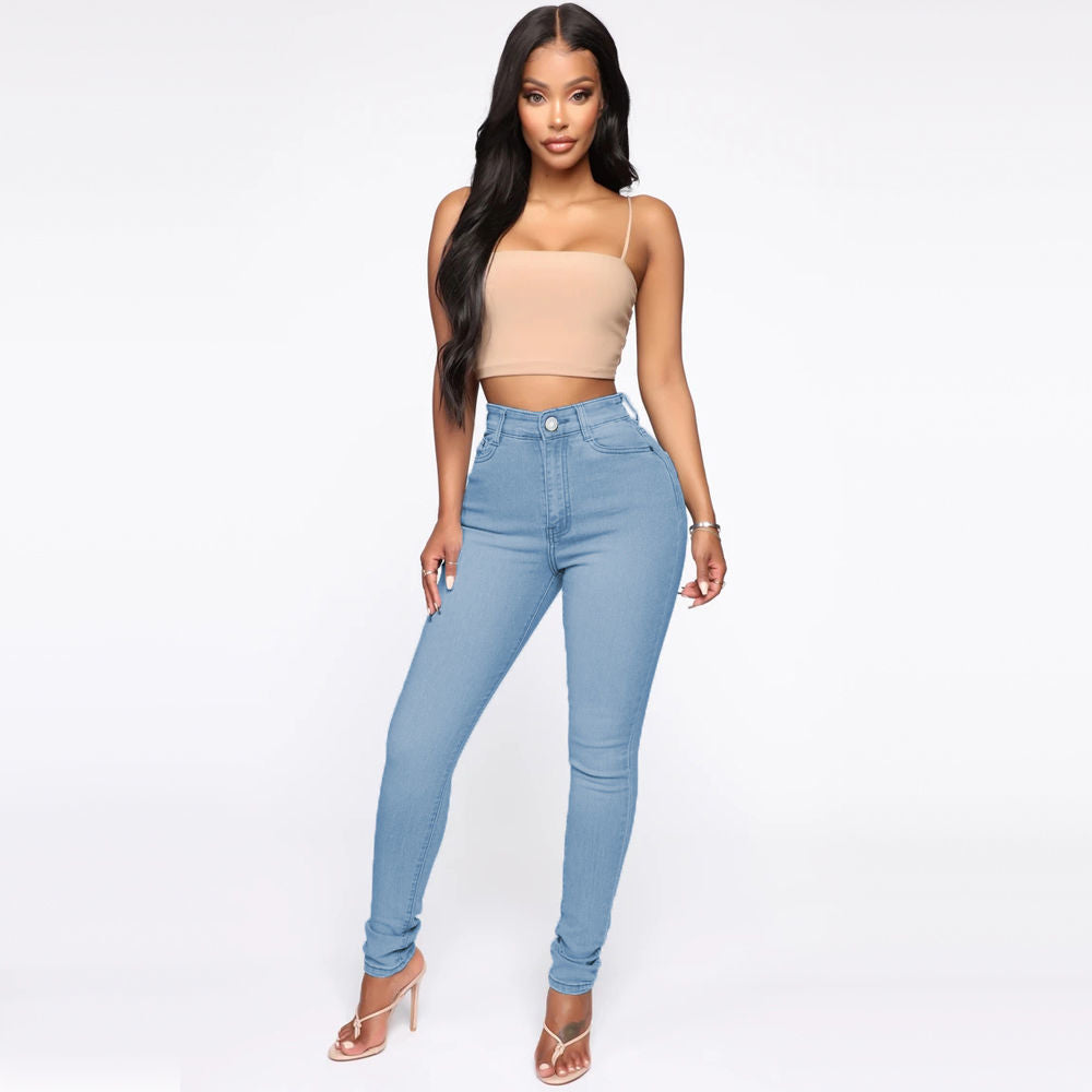 Slimming Jeans Pants For Women High Waist Trousers With Pockets chicpolly