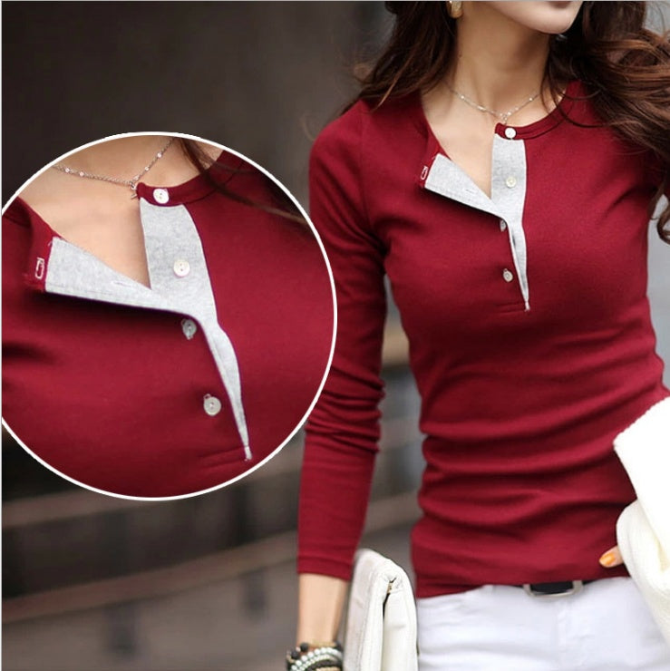 Women solid long sleeve basic shirt chicpolly
