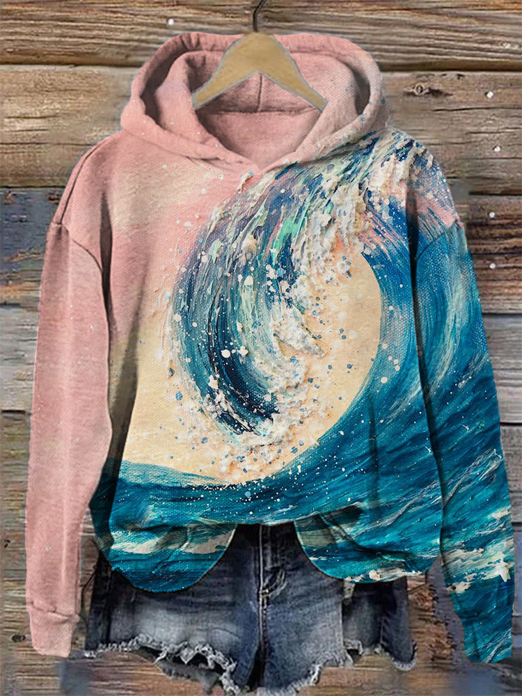 European And American Drop-shoulder Sleeve Digital Printing Sweater chicpolly