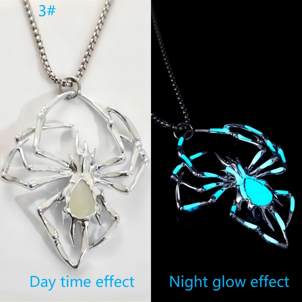 Halloween Creative Stereo Luminous Spider Necklace Jewerly Glowing Night Fluorescence Antique Vintage Glow In The Dark For Men Women Gift Party Halloween Day Club chicpolly