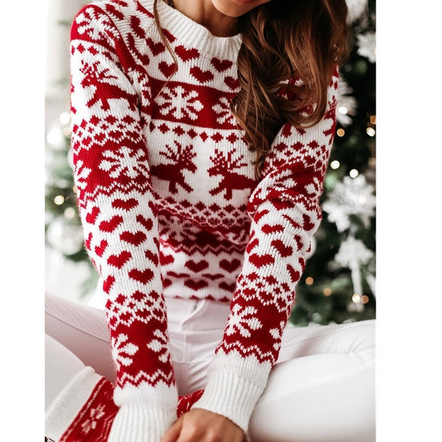 Christmas Elk Long Sleeve Knitted Sweater chicpolly