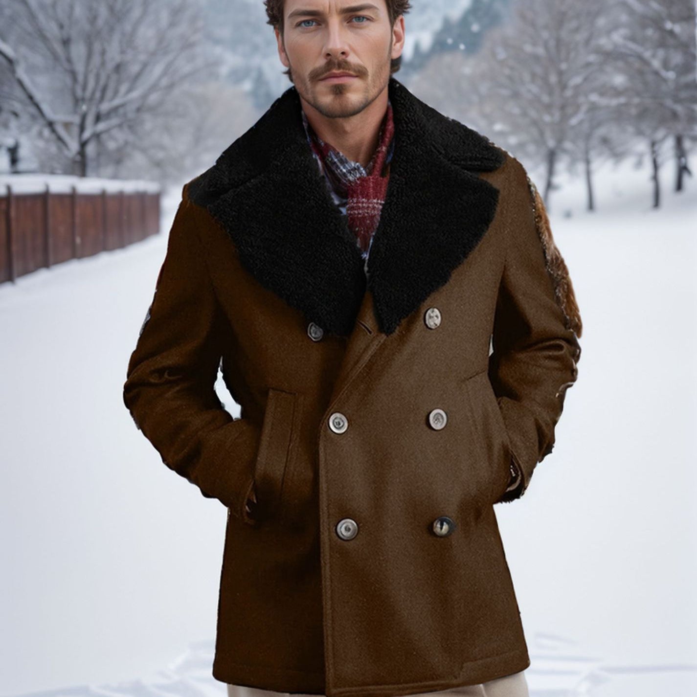Men's woolen coat with double breasted cotton cashmere jacket chicpolly