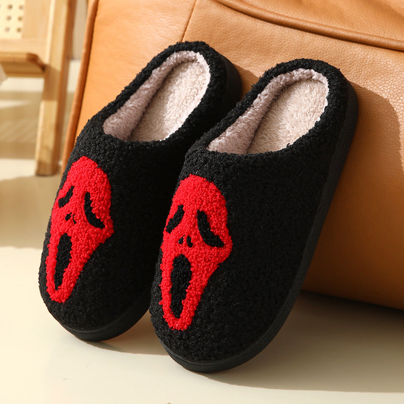 Halloween Skull Cartoon Print Slippers Warm Winter Slippers For Men Women Couple Home Shoes Indoor Cotton Slippers chicpolly