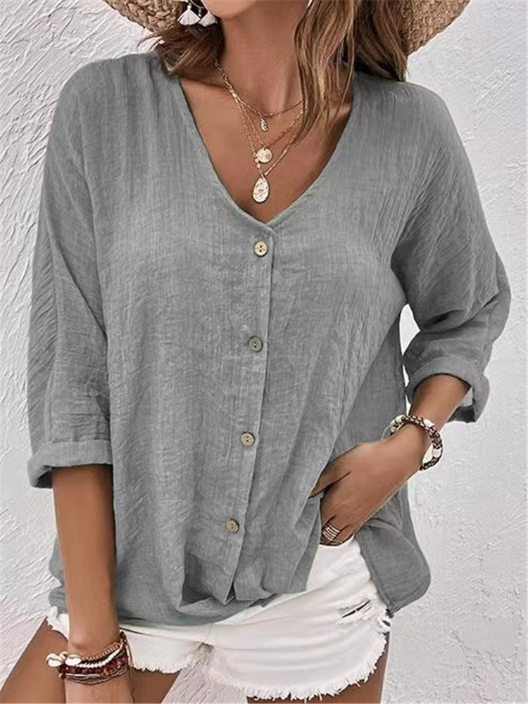Cross-border New Arrival Women's V-neck Buttons Chiffon Cardigan Long Sleeve chicpolly