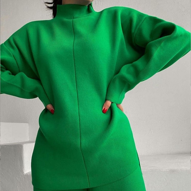 Long Sleeve Loose Casual Sweater Knit Top Trousers Set chicpolly