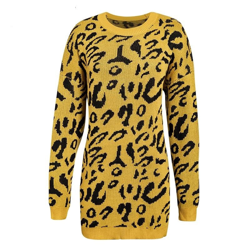 Loose leopard print sweaters with long sleeves chicpolly