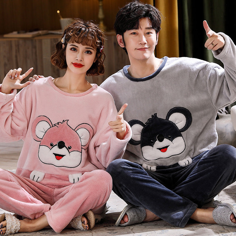 Couples Warm Flannel Pajamas Set chicpolly