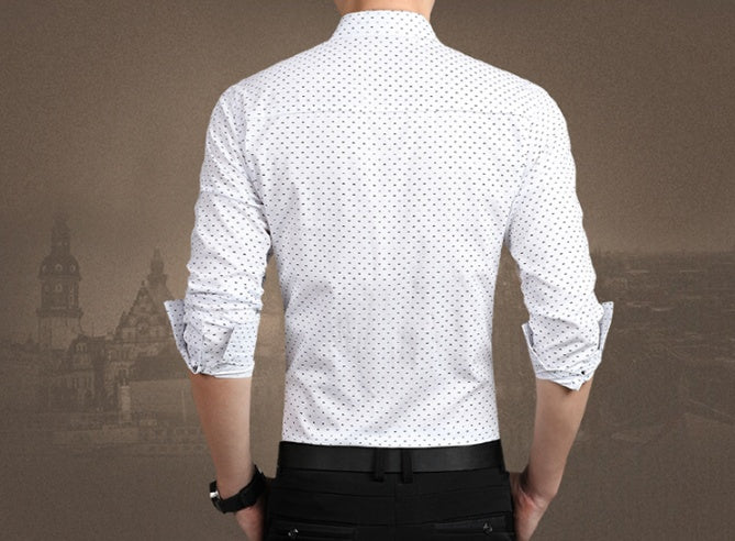 Brand Fashion Male Shirt Long-Sleeves Tops Polka Dot Printing Mens Dress Shirts Slim Men Shirt chicpolly