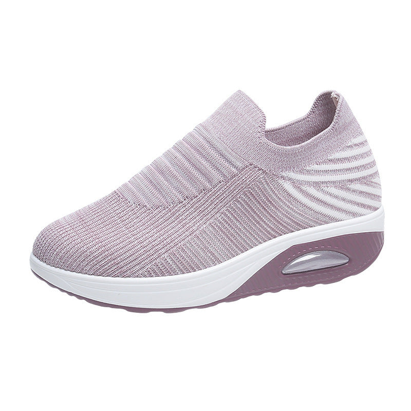 New Stripe Design Mesh Shoes Fashion Slip On Air Cushion Shoes Breathable Round-toe Flats Women chicpolly